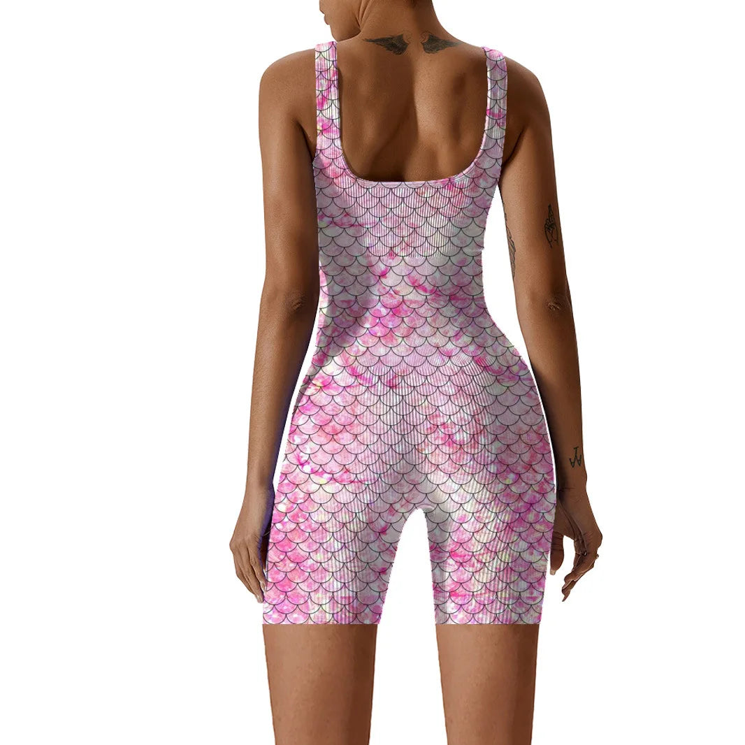 Fish Scale Print Multicolor Bodysuit