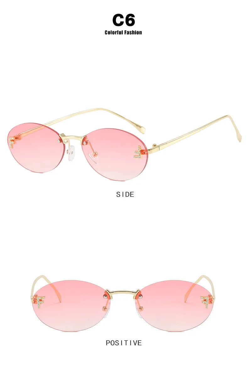 Rimless Retro Oval Sunglasses