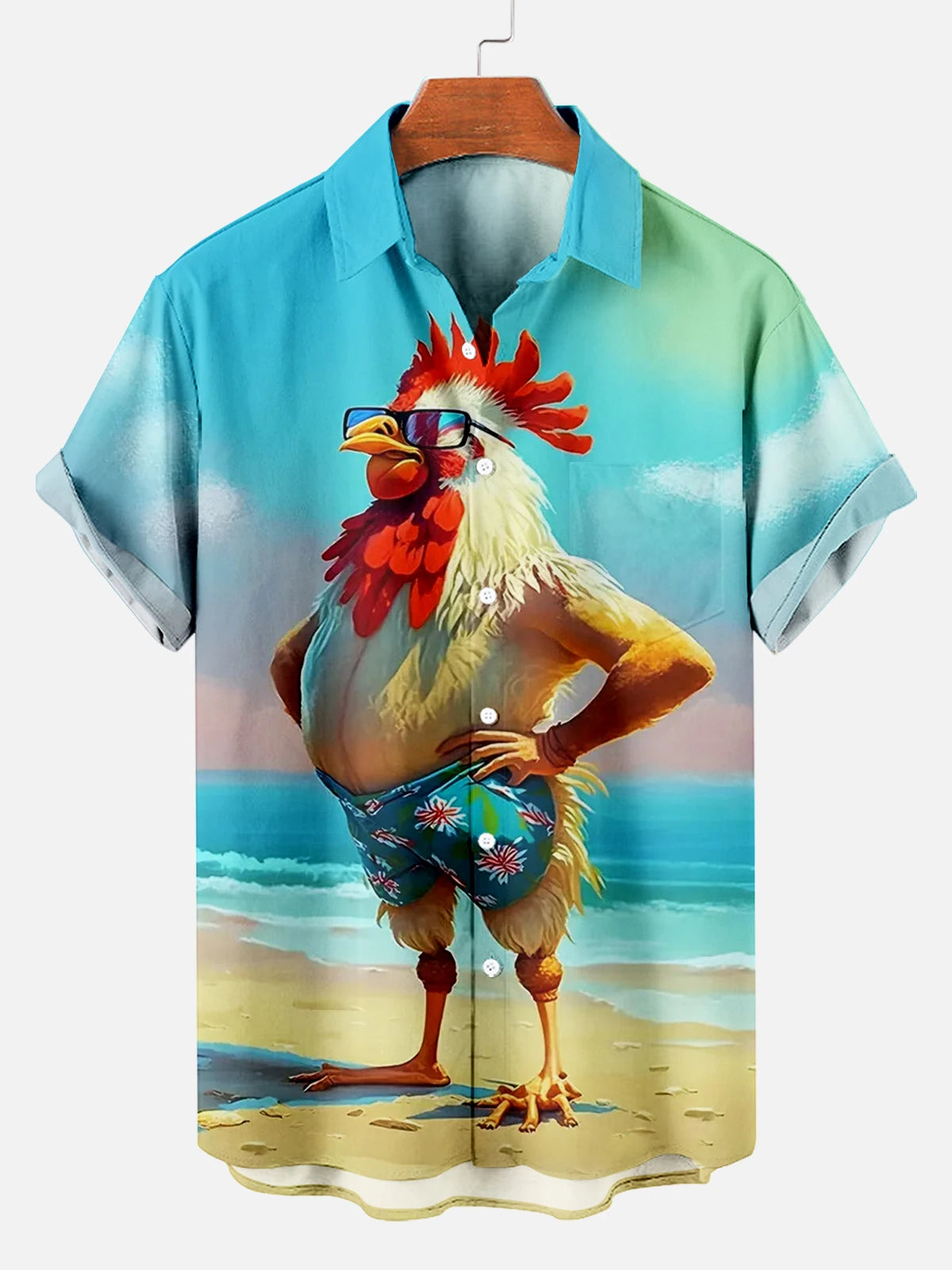 Funny Rooster Beach Hawaii Casual 3D Shirt