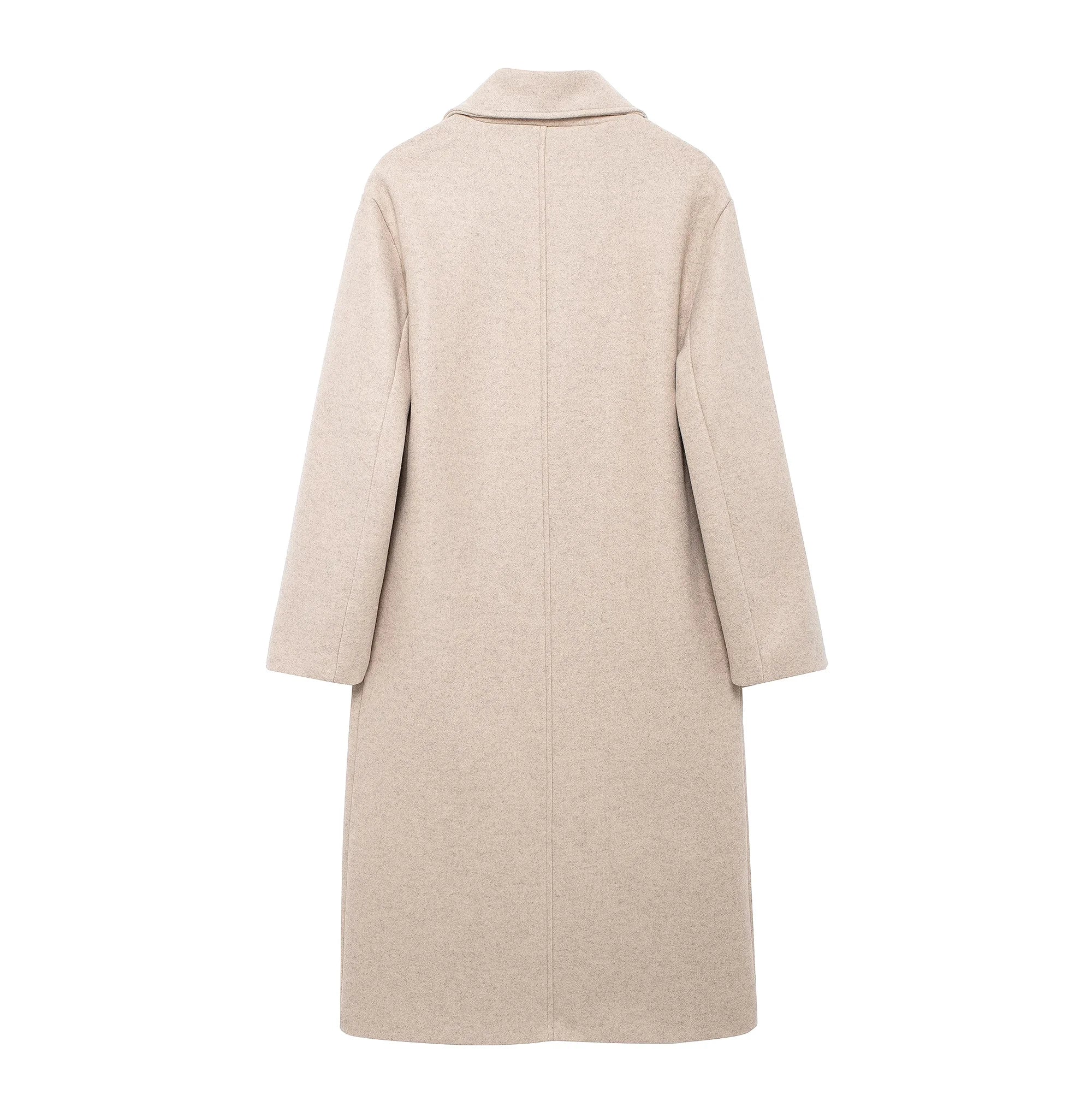 TRAFZA Solid Lapel Double Breasted Coat