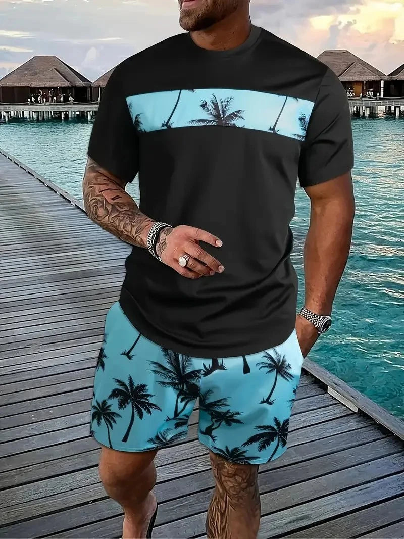 Hawaiian Beach Printed  T-shirt & shorts set