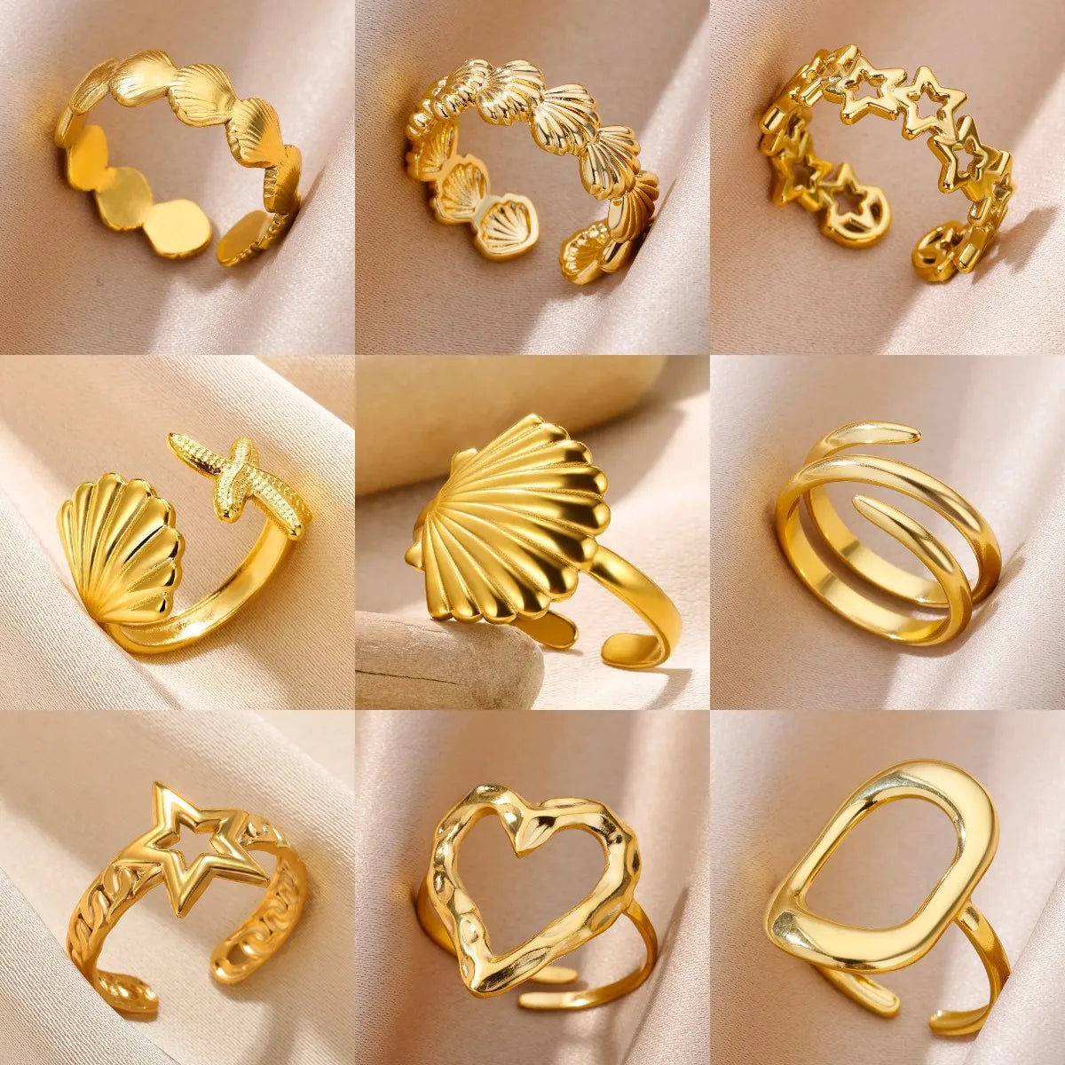 Shell Rings for Women Adjustable Gold Color