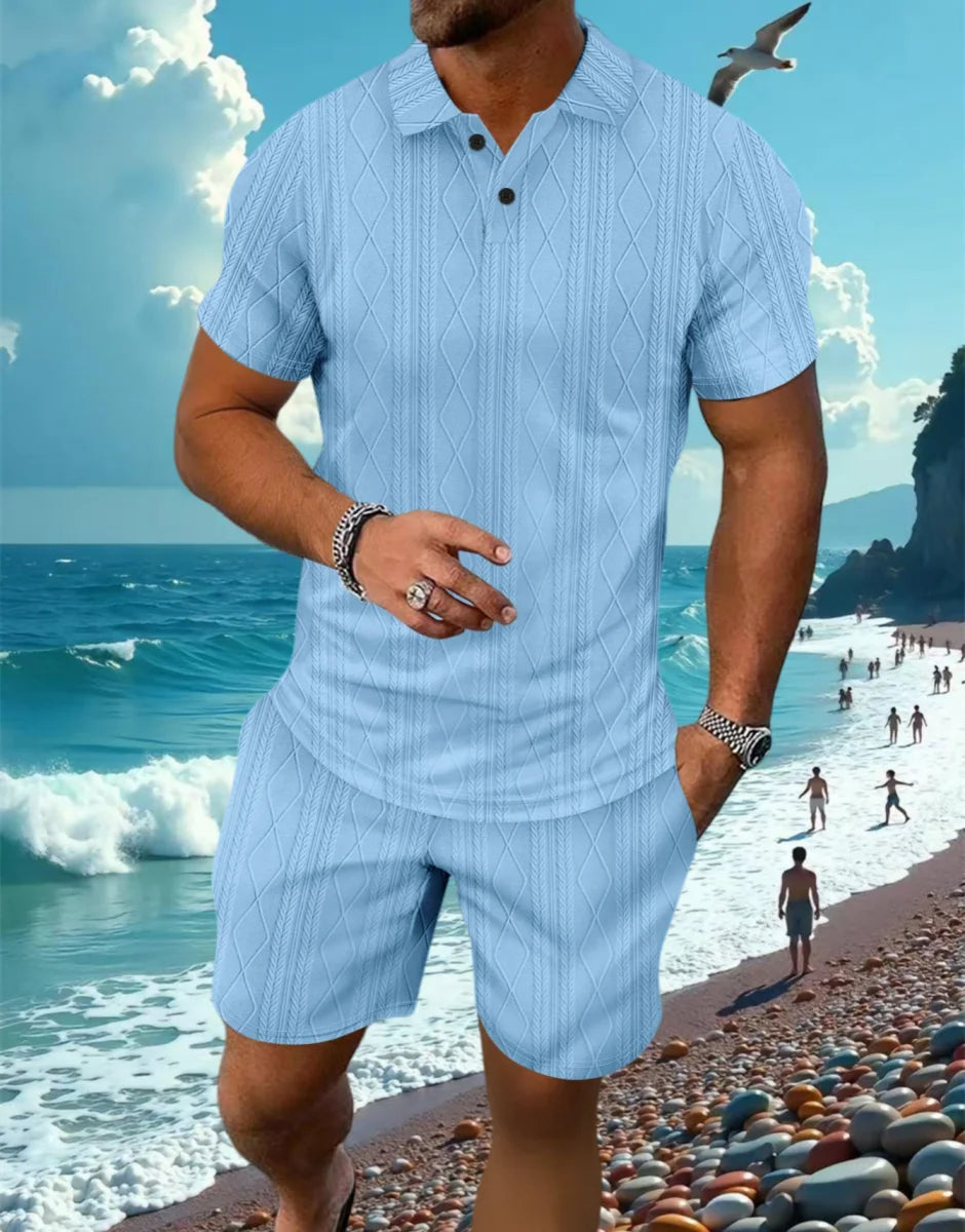 lapel short-sleeved POLO shirt & shorts