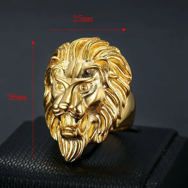 Stainless Steel / 18 K Gold Plated  Lion Head Rings