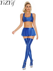 Glossy Rave Party Outfit Mini Skirt  & Crop Top