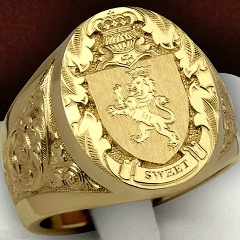 Luxury Gold Plated Coat of Arms Sweet Signet Engraved Ring