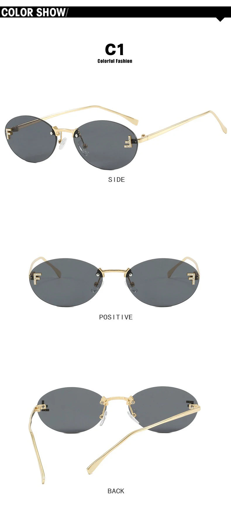 Rimless Retro Oval Sunglasses