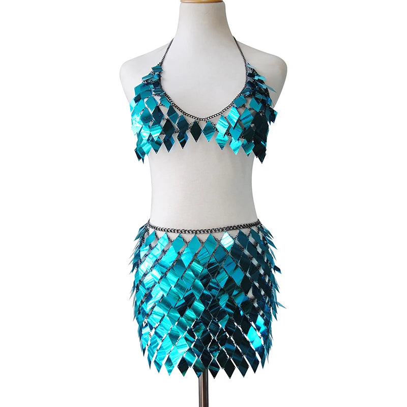 Festival Queen Sequined Crop Top and Mini Skirt