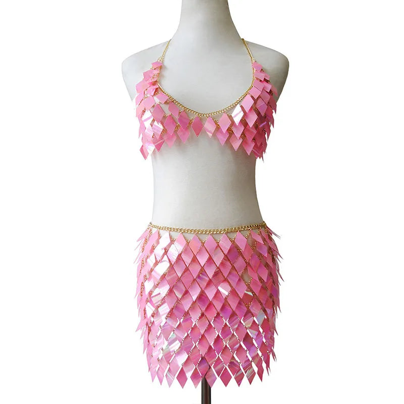 Festival Queen Sequined Crop Top and Mini Skirt
