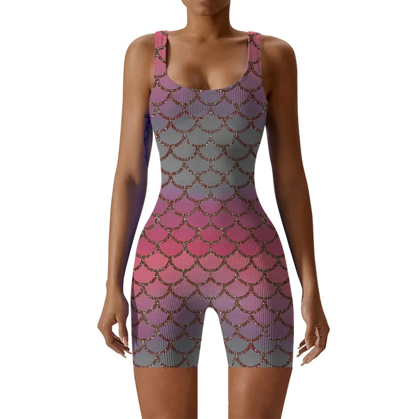 Fish Scale Print Multicolor Bodysuit