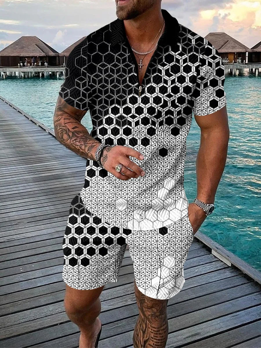 Casual Trend Print Slim Fit  T-shirt & Shorts