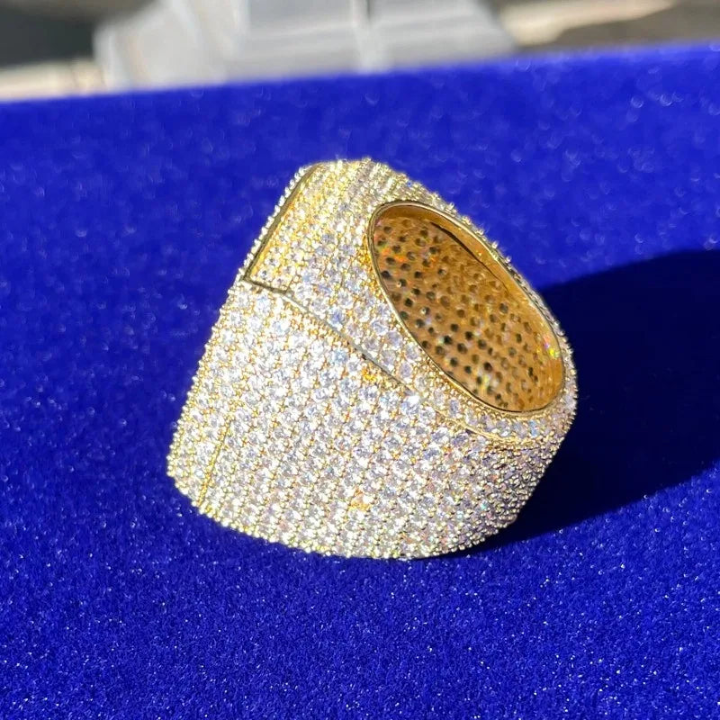 Men's Gold Color Bling Iced Out Cubic Micro Paved CZ Crystal Ring