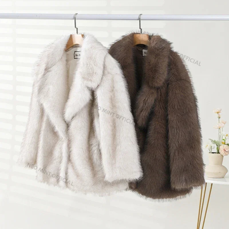 Neo Mint Fluffy Faux Fox Fur Jacket