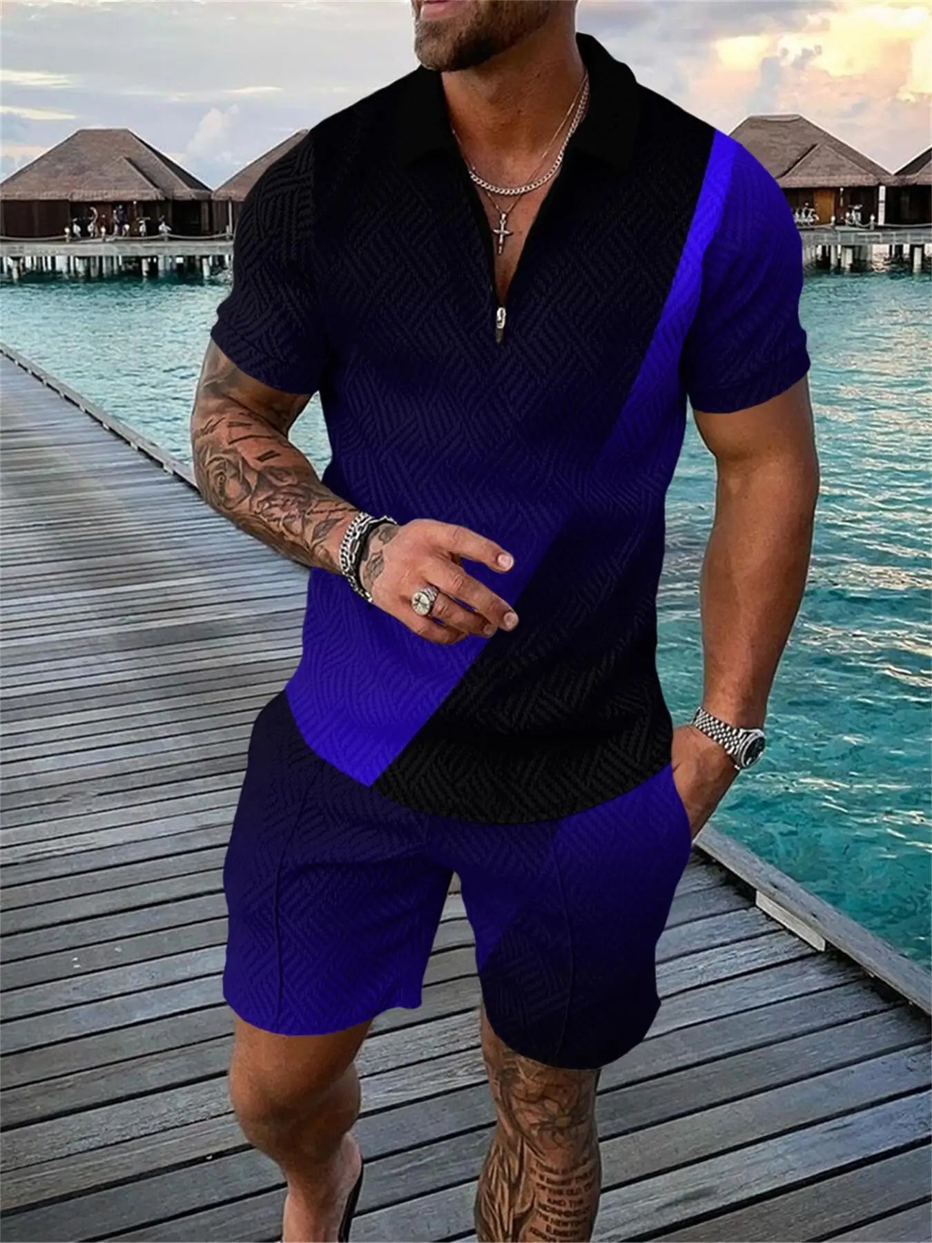 Abstract Dots 3D Print Polo Shirts & Shorts Sets