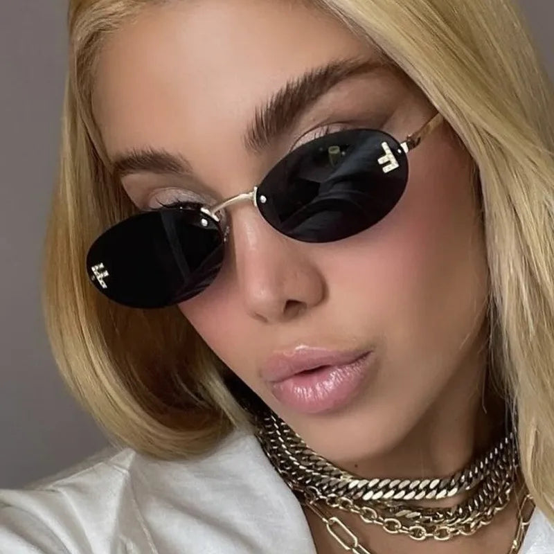 Rimless Retro Oval Sunglasses