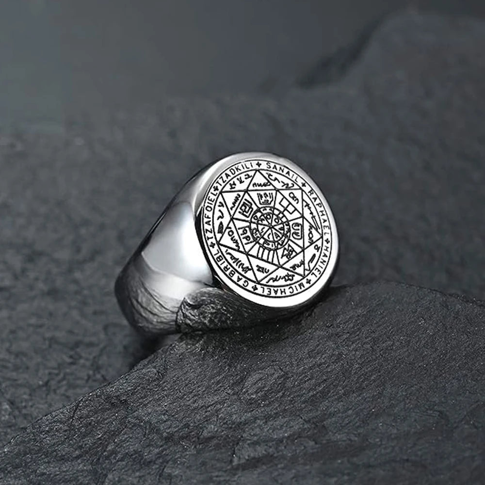 YILUOCD  18K Gold Plated+Stainless Steel Seal of The Seven Archangels Rings