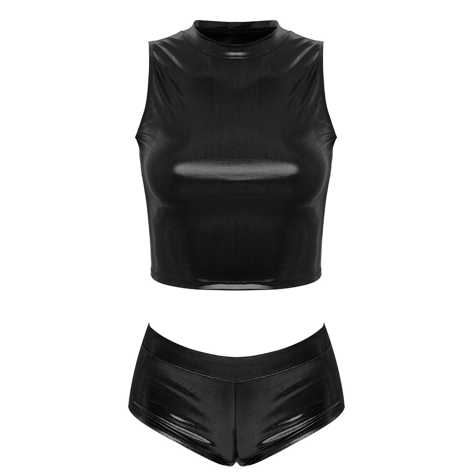 Metallic Mock Neck Crop Top & Hot Shorts