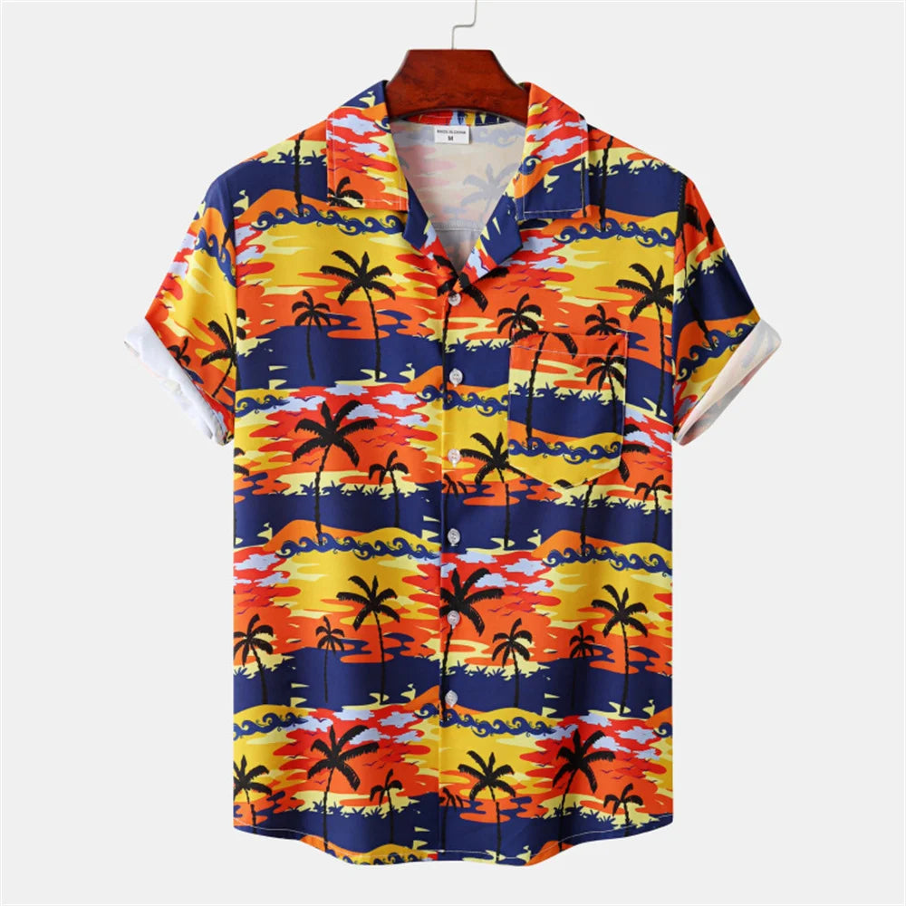 Floral Tops Hawaiian Flamingo Print Beach Shirts