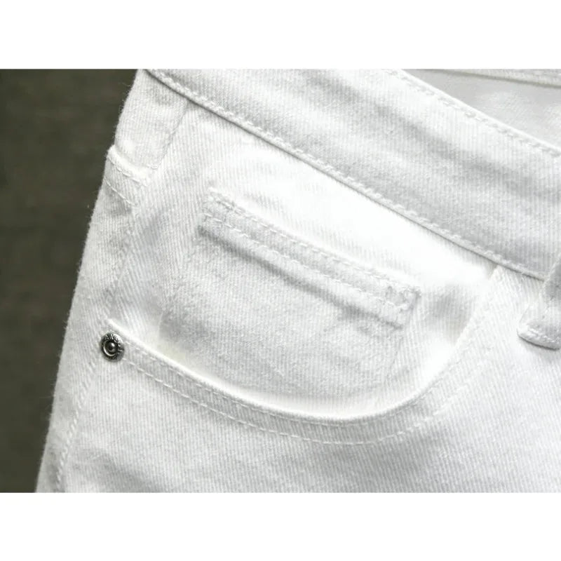 White Ripped Denim Shorts