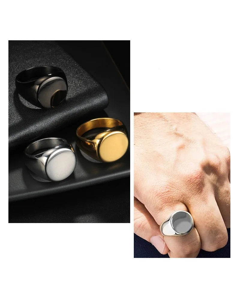 316L Stainless Steel Round Signet Ring