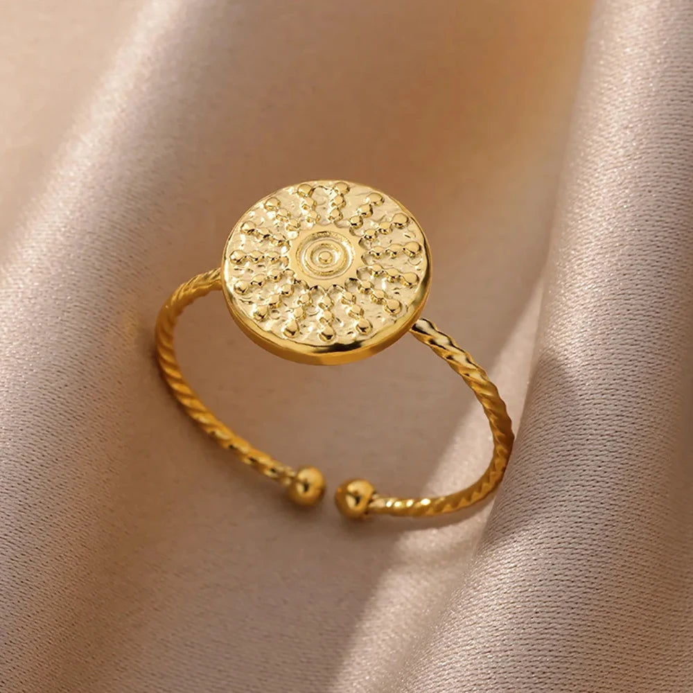 Vintage Ancient Greek Arethusa Goddess Coin Ring - gold plated
