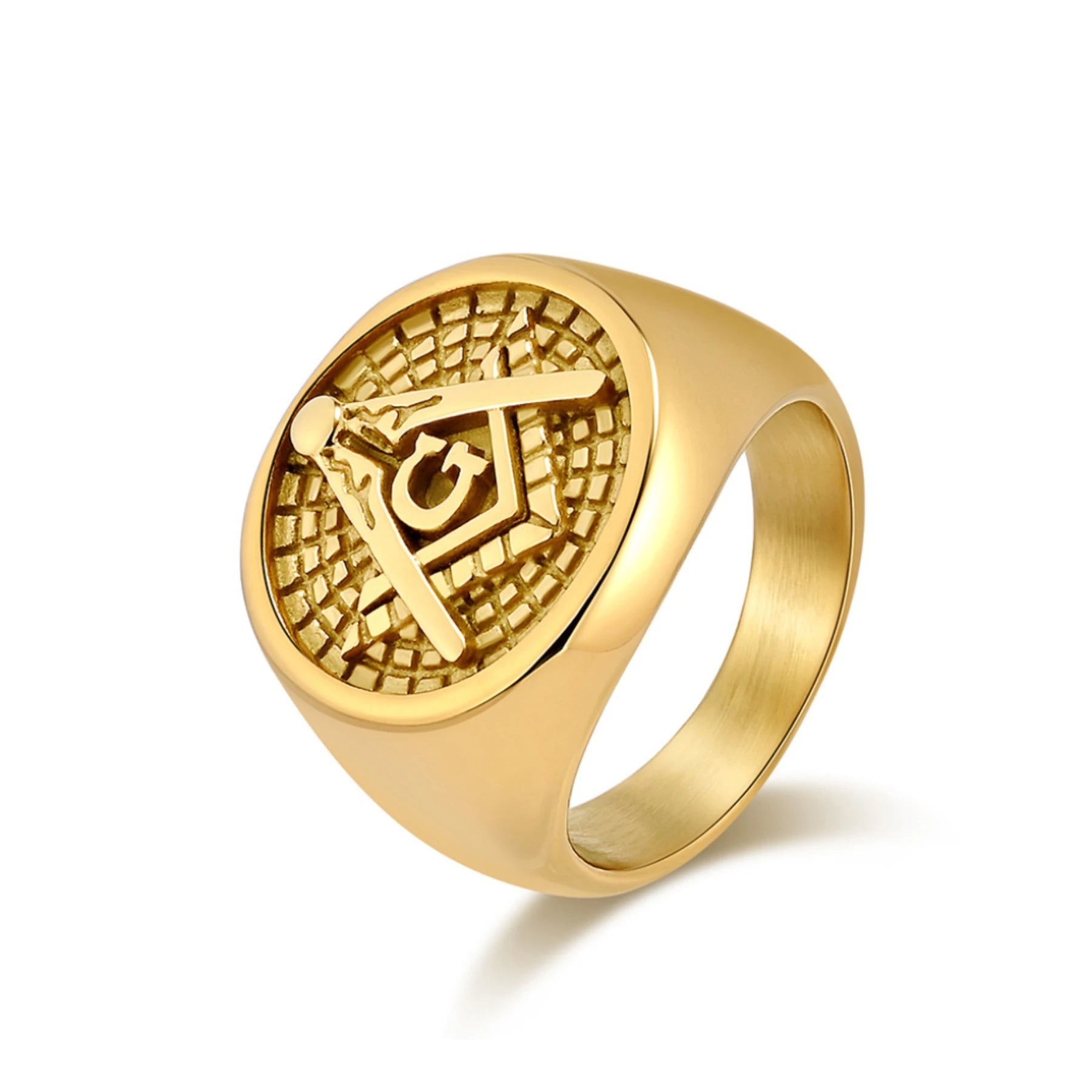 retro style Masonic stainless steel ring