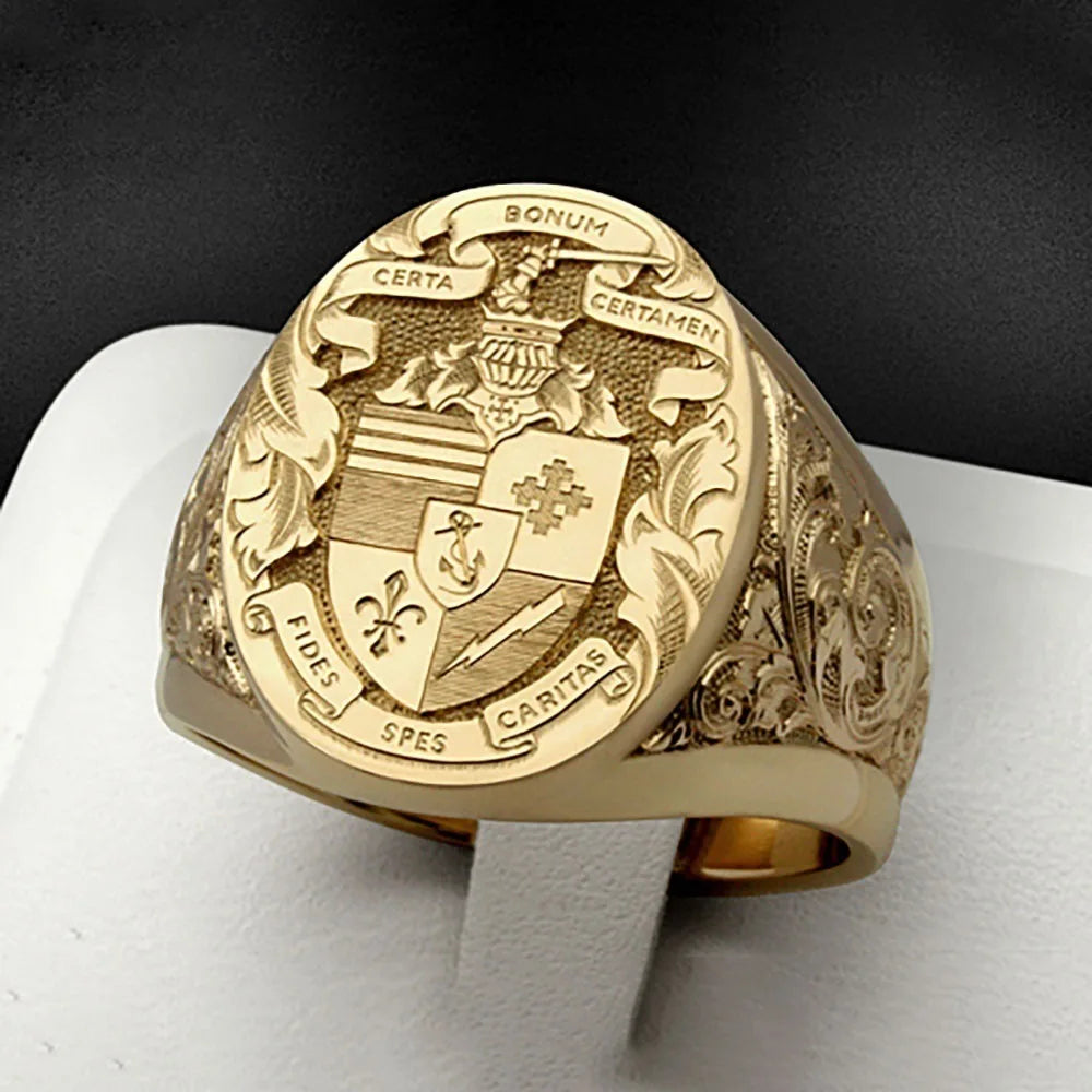 Retro Carved  Noble Yellow Gold Plated Seal Ring