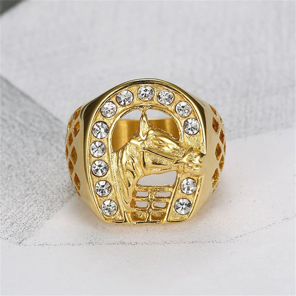 Horse Head Ring Male 18k Gold Plated Color Stainless Steel