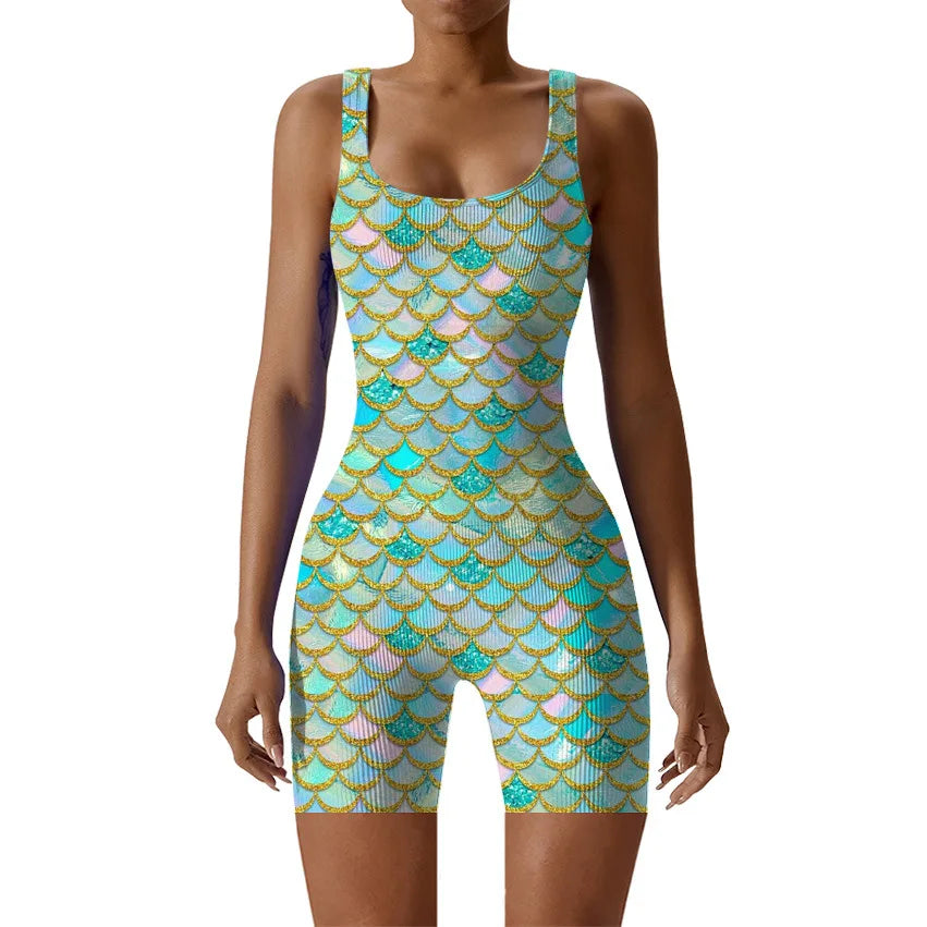 Fish Scale Print Multicolor Bodysuit