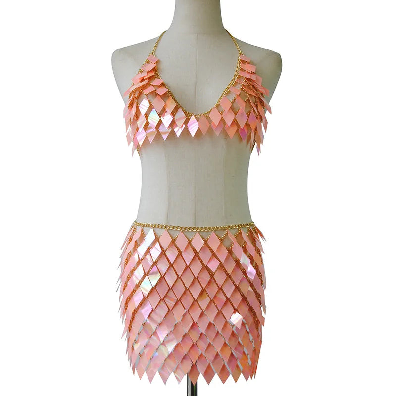 Festival Queen Sequined Crop Top and Mini Skirt