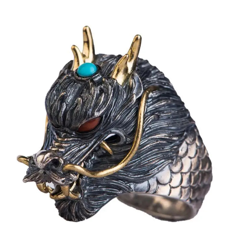 Retro Ethnic Evil Dragon Head Ring
