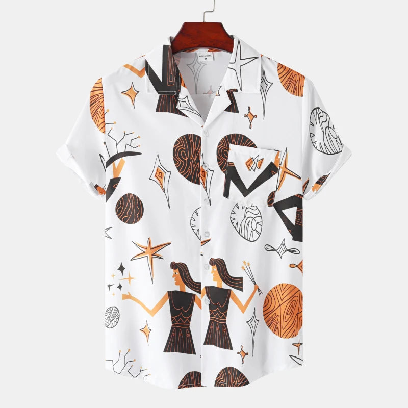 Lapel Camisa Hawaiian Print shirts