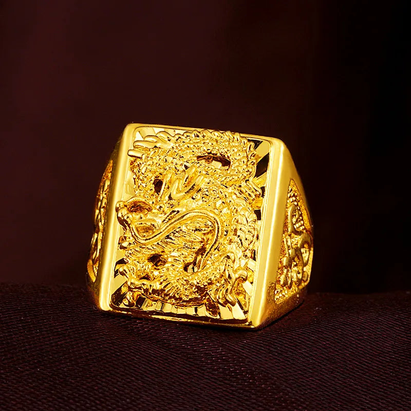 18CT Gold Plated Engraving Dragon Rings