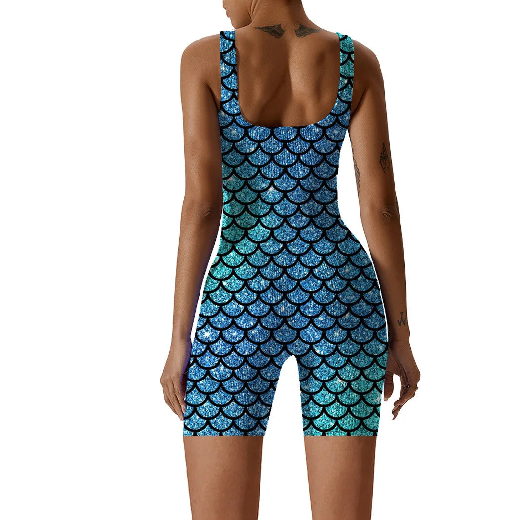 Fish Scale Print Multicolor Bodysuit