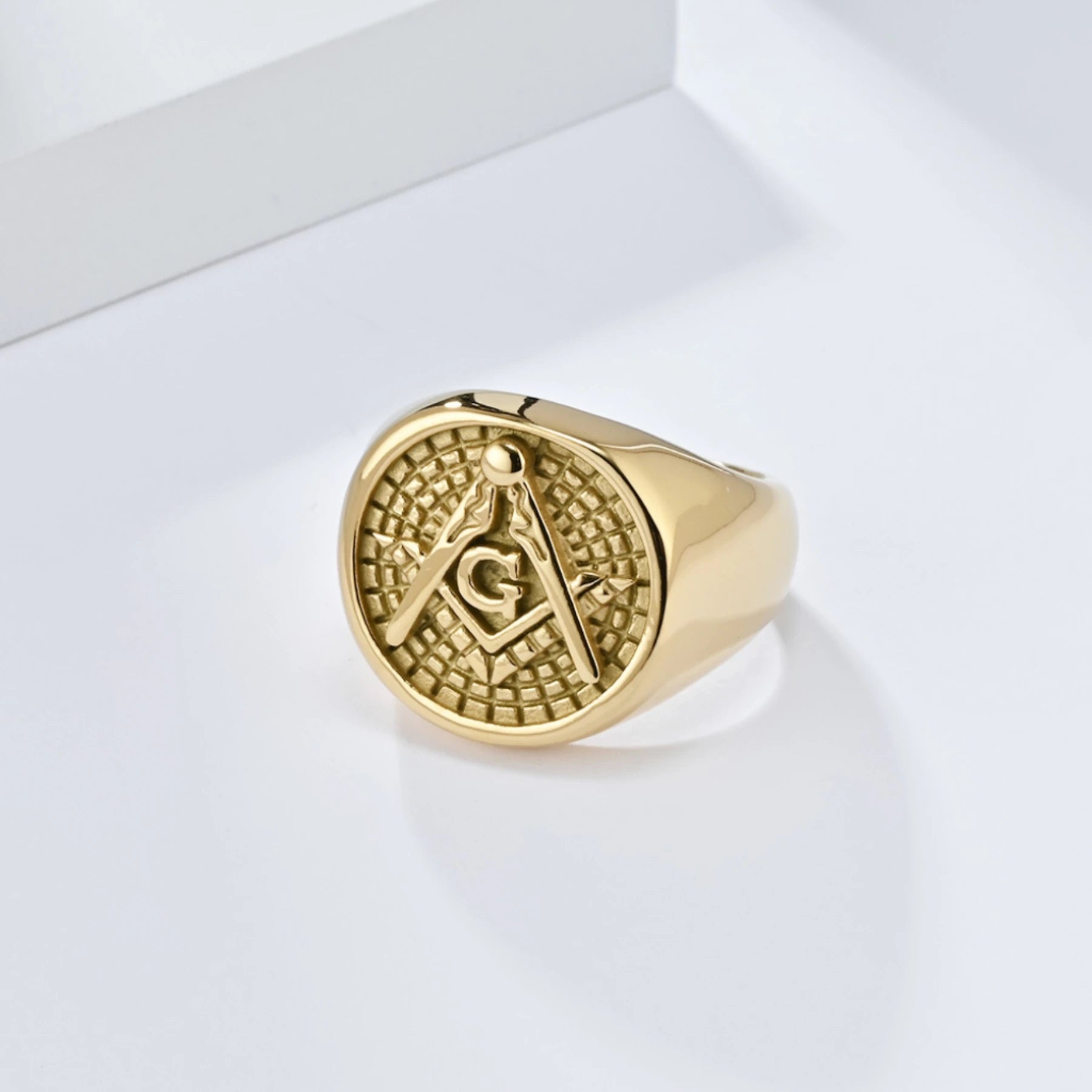 retro style Masonic stainless steel ring