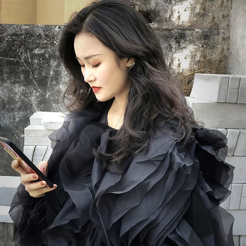TWOTWINSTYLE Vintage Patchwork Ruffle Shirt
