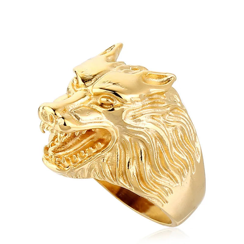 316L Stainless Steel Cast Domineering Ice Wolf Head rings