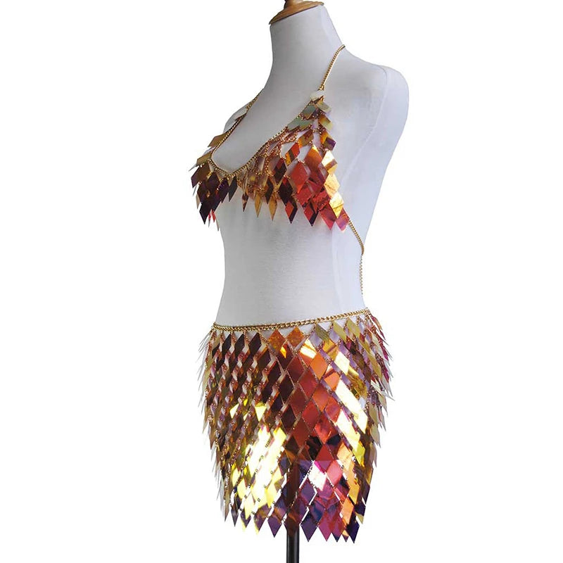 Festival Queen Sequined Crop Top and Mini Skirt