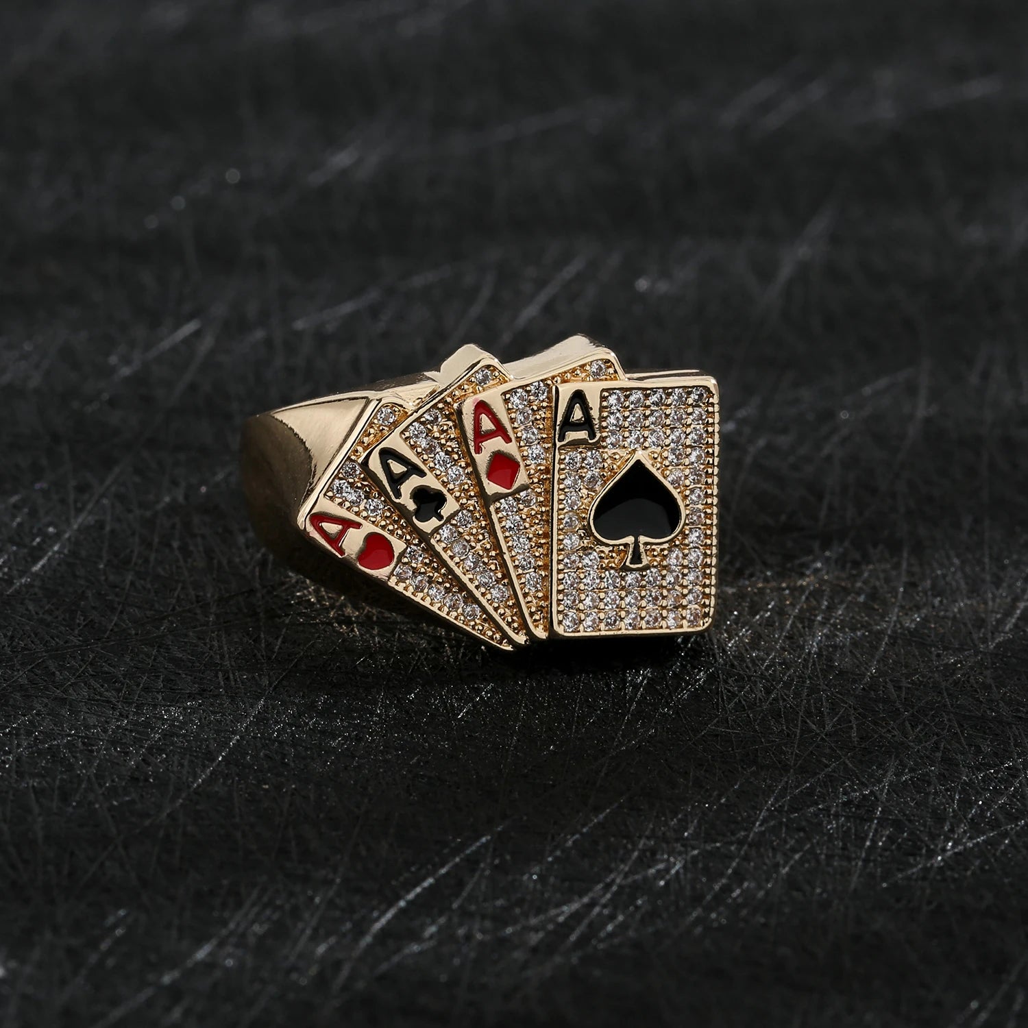Men's Casino Poker Ring 14k Gold Plated