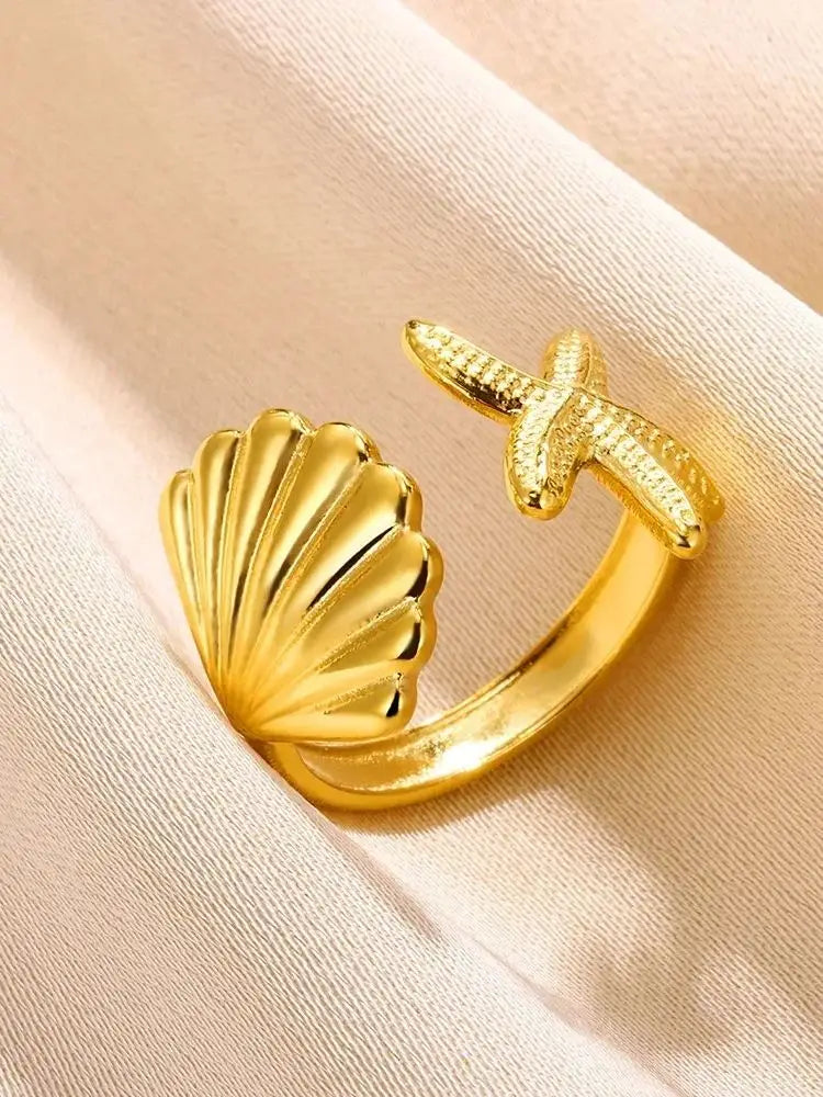 Shell Rings for Women Adjustable Gold Color