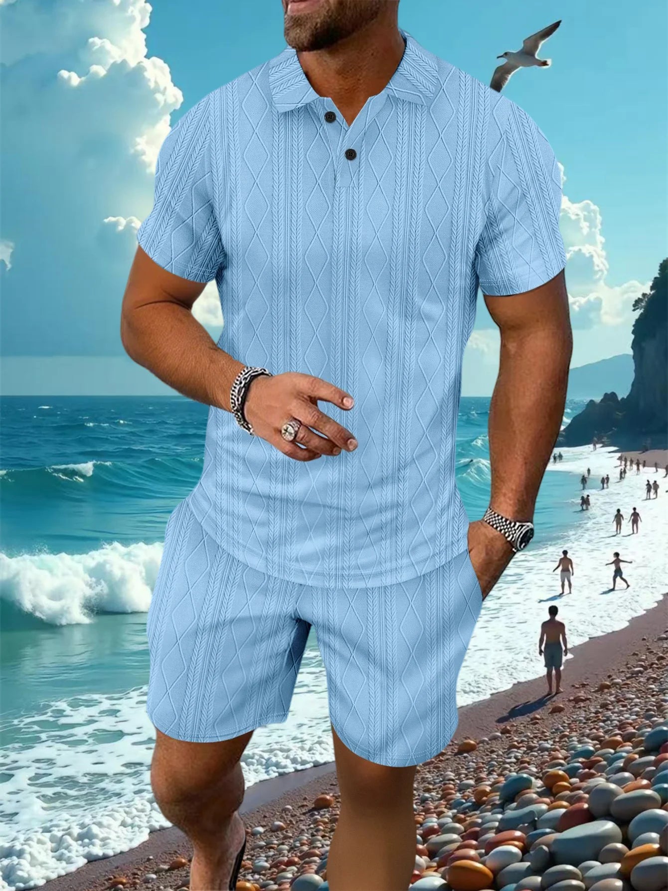 lapel short-sleeved POLO shirt & shorts