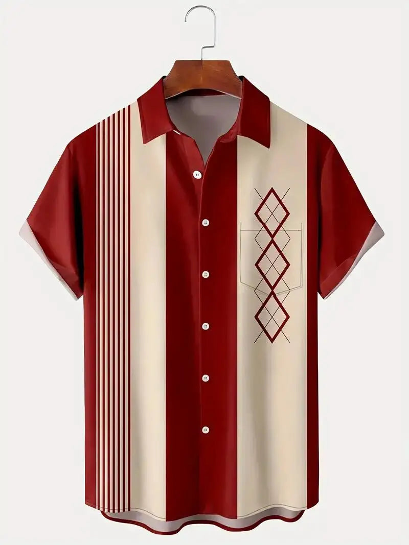 Hawaiian  Retro Bowling Ball Geometric Print Shirts