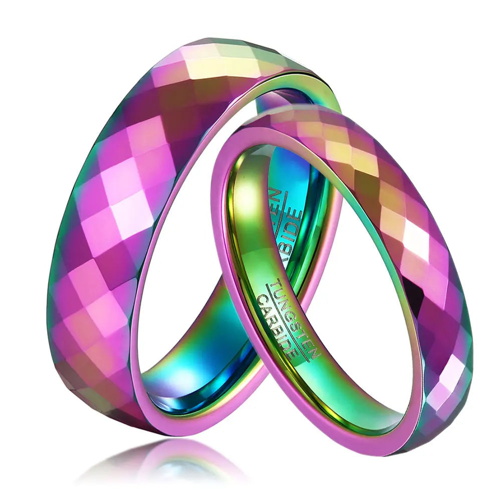 Faceted Edge Dome Polished Tungsten Carbide Wedding Rings