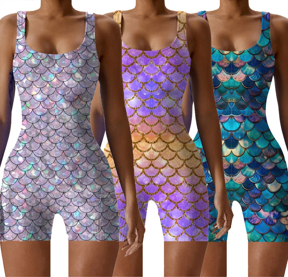 Fish Scale Print Multicolor Bodysuit
