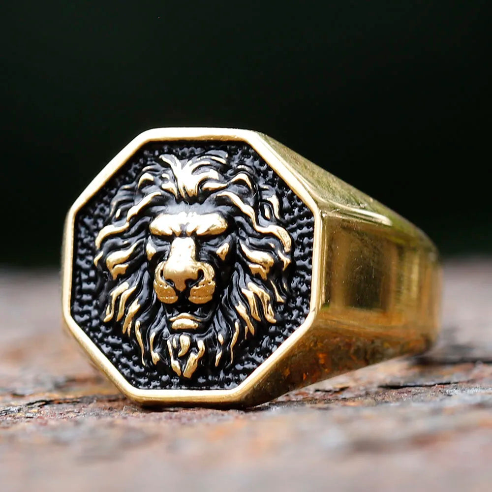 Stainless Steel 3D Lion Head Rings