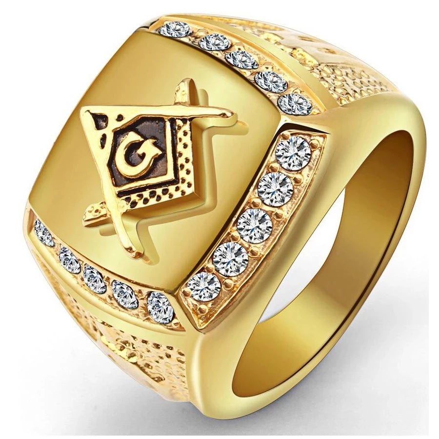 316L Stainless Steel Gold Color Freemason Ring