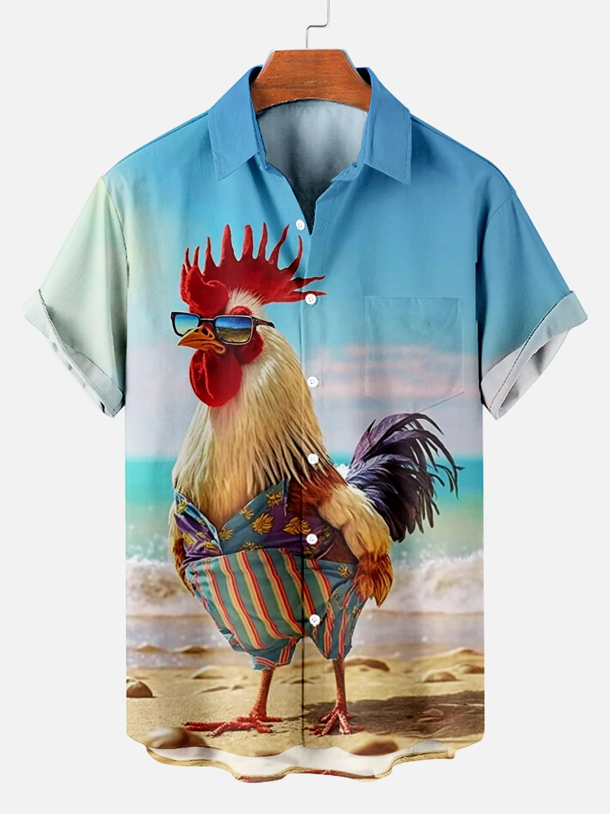 Funny Rooster Beach Hawaii Casual 3D Shirt