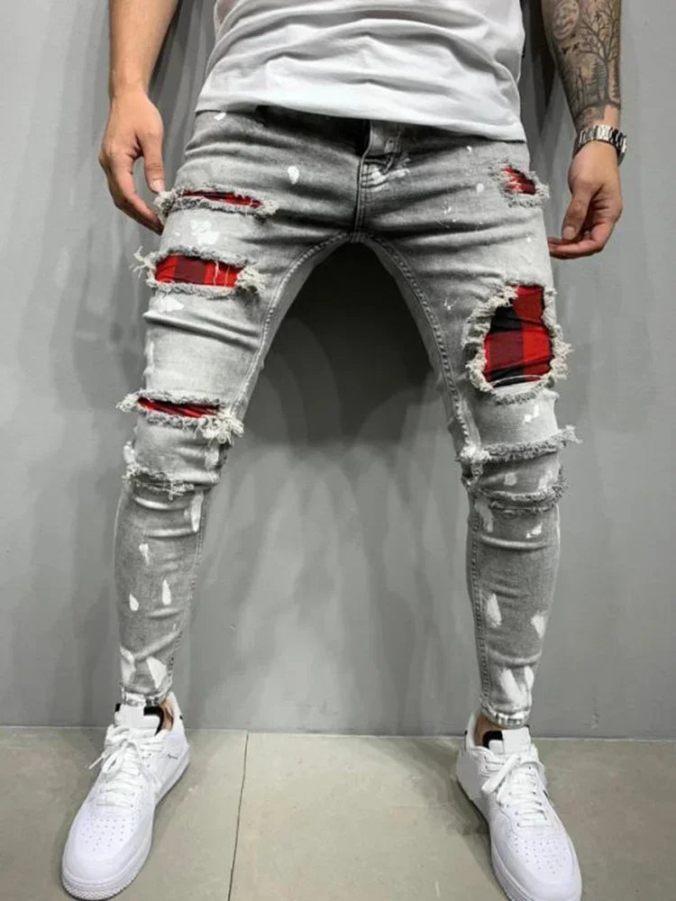Slim Elastic Denim Cargo Ripped Skinny Jeans