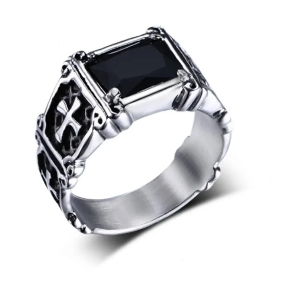 Compact Red Gemstone Cross Pattern Ring