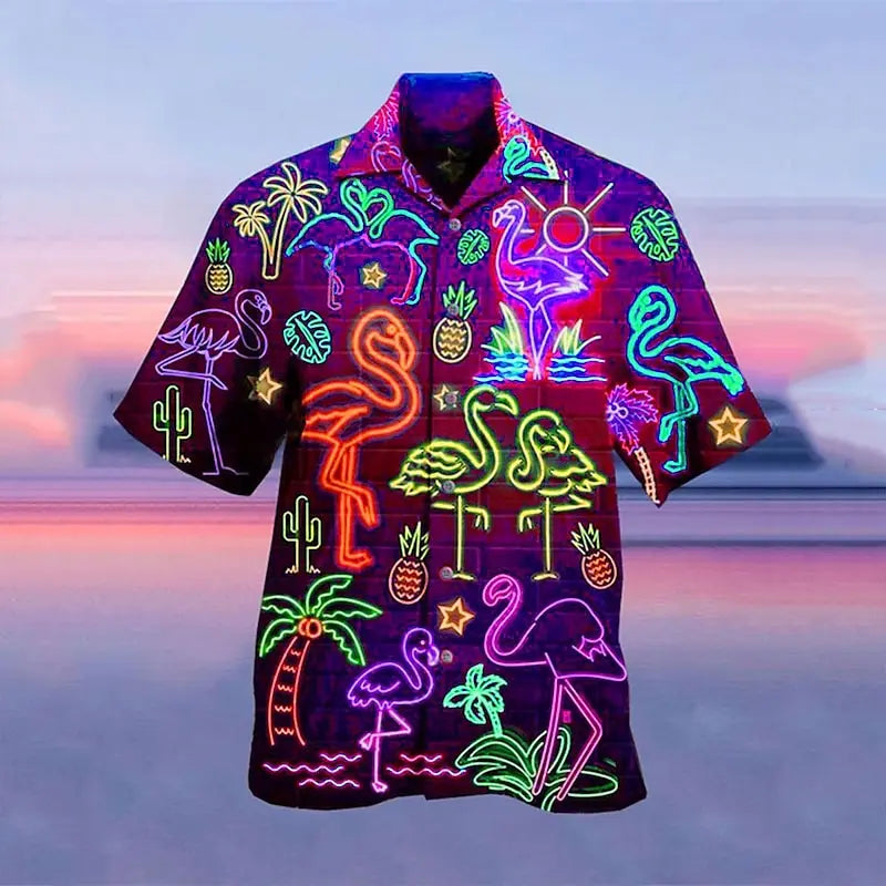 Hawaiian camp fluorescent 3D printing shirts